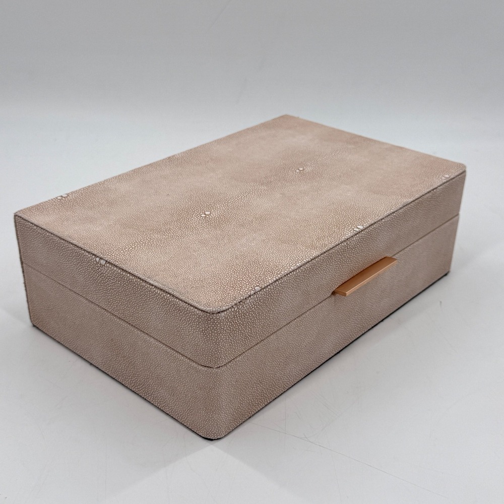 Faux Shagreen Decorative Storage Box Ivory Blush Brass Handle